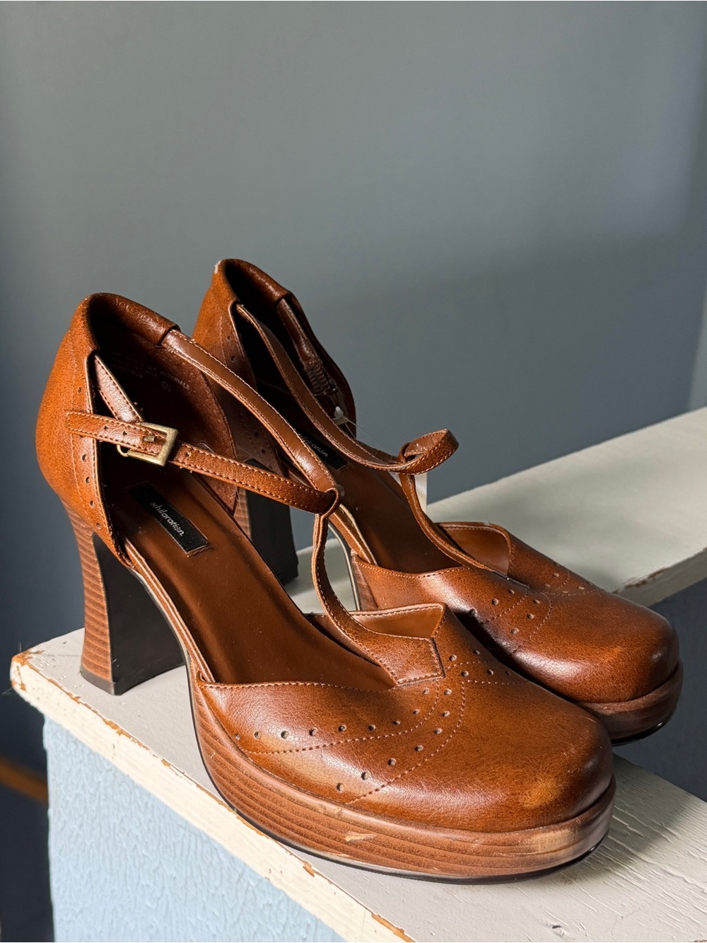 Xhilaration Brown T-Strap Platform Heels